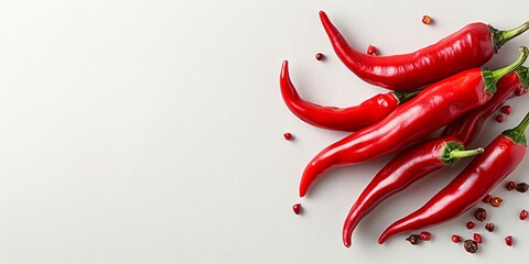 Fresh Red Chili Peppers on White Background - Culinary Ingredient