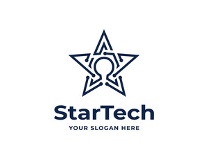 Modern technology dynamic star omega circuit minimalist stylish connected logo design template illustration inspiration
