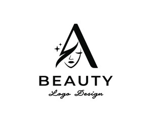 Minimalist elegant stylish initial letter A beauty woman face hair salon logo design template illustration inspiration
