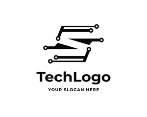 S technology initial letter circuit minimalist trendy connected logo design template illustration inspiration