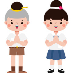 cute cartoon thai students character, back to school, Illustration flat style Png