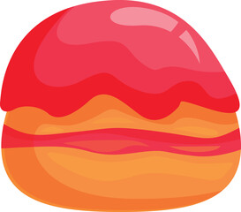 Sweet treat with a generous layer of strawberry flavored icing dripping over the edge