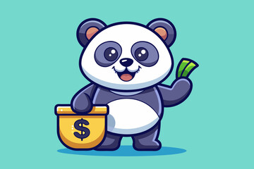 Cute rich panda with money cartoon