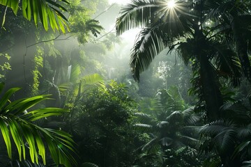 Sunlight Filtering Through Tropical Rainforest