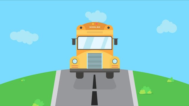 school bus on the road, back to school concept, 4K animation.