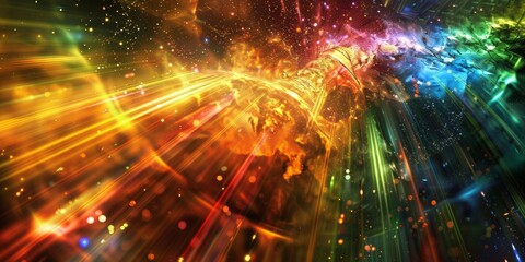 Obraz premium Abstract Wallpaper: Smooth Luminous Rainbow Curves with Neon Glow, Celebrating Pride Month and LGBTQ+ Inclusivity, Perfect for Mobile and Computer Backgrounds,Dynamic smoke beauty, white space, aesthe