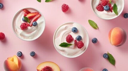 Yogurt with Peach and Blueberry: Flat Lay Symphony of Freshness