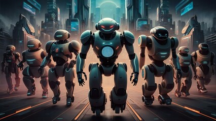 Advanced Artificial Intelligence Robots Modern City Buildings Futuristic