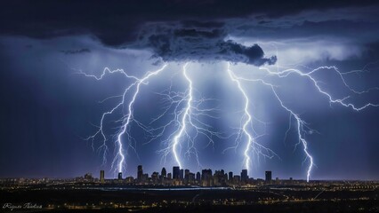 Lightning Strike Thunder Flash Storm night Extreme Weather Sky 