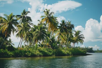 Obraz premium Tropical Paradise: Palm Trees and a Blue Sky