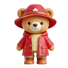 Fototapeta premium 3D Teddy bear with red raincoat 