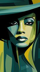 A Gorgeous Women Face With Green Color Artistic Oil Painting On Canvas