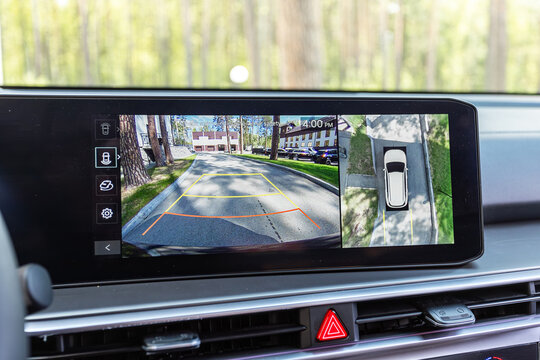 Novosibirsk, Russia -  July 10, 2024: Kia Sorento, reverse camera with monitor,buttons
