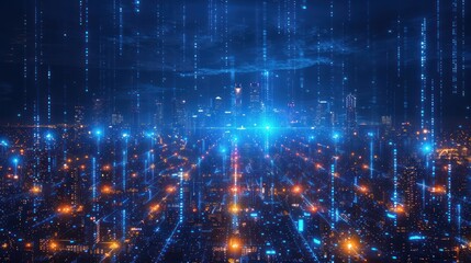 Obraz premium Futuristic Cityscape with Digital Rain