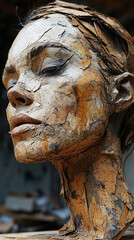 A Gorgeous Abstracted Cracked Cardboard Women Face On Blurry Background