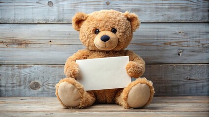 Teddy bear holding a greeting card, teddy bear, toy, plush, card, message, cute, cuddly, gift, present, soft, adorable, sentimental