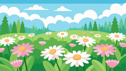 meadow with lots spring daisy Landscapes background 
