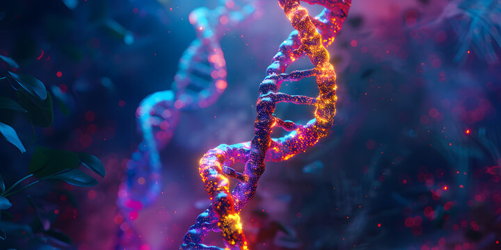 DNA dupla h&eacute;lice em cores vibrantes e brilhantes