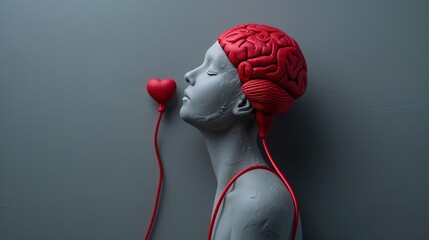 Red Brain and Heart Figurine Concept