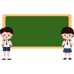 students with blackboard, back to school, cute cartoon character illustration flat style