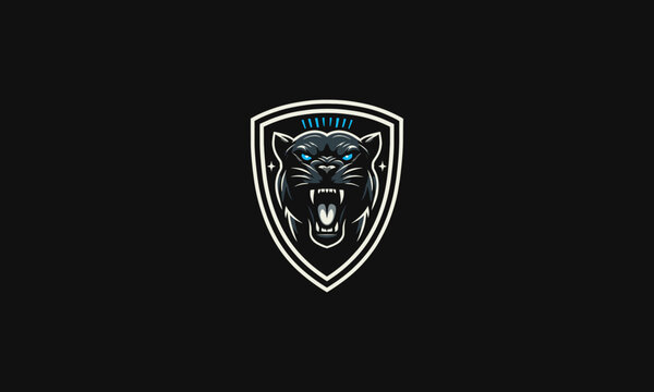 head panther angry on shield vector logo design