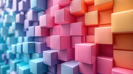 Obraz premium A background of 3D cubes in various colors, including blue, pink, and orange.