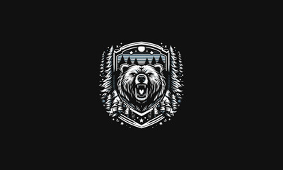 head grizzly roar on shield vector logo design