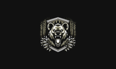 Naklejka premium head hyena roar on shield vector logo design