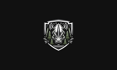 head rhino roar on forest vector logo design