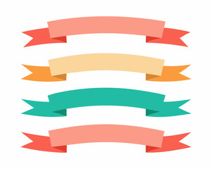 A Collection of Four Colorful Blank Ribbons and Banners in Various Shapes and Styles
