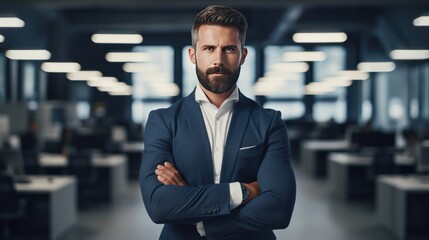 Fototapeta premium A successful business professional stands confidently with arms crossed 