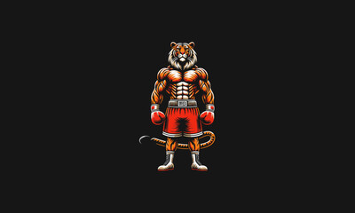 The lion wears red boxing gloves and boxing trunks vector mascot design