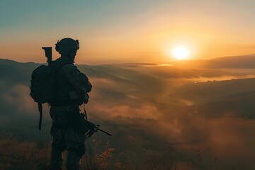Silhouette of a Soldier at Sunrise