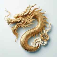 Fototapeta premium A three-dimensional, Gold stylized of beautiful chinese dragon head
