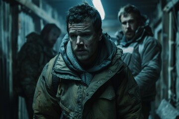 Naklejka premium Man in a dark corridor.