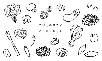 手描きの食べ物のイラストセット　線画