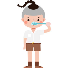 thai student brushing teeth Illustration flat style