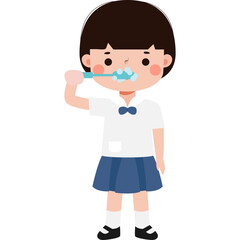 thai student brushing teeth Illustration flat style