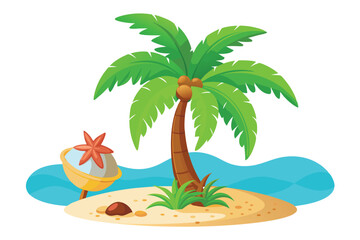Obraz premium Palm tree with beach vector illustration