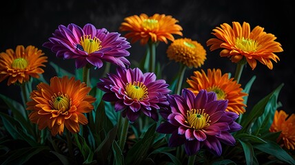Fototapeta premium Picture of Poisonous Flowers in Bright Colors Against a Dark Background