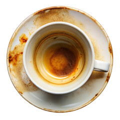 Dirty teacup top view isolated on transparent background