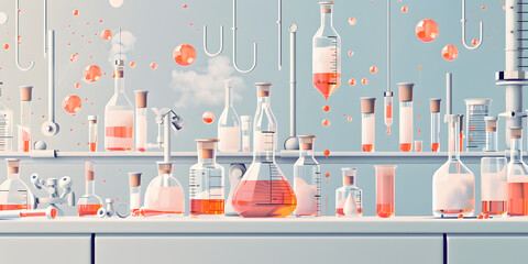 Ilustração de uma reação química ocorrendo em um laboratório