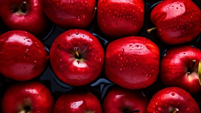 Red apples with water drops