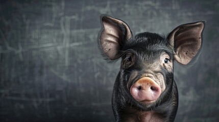 Black pig on chalkboard background