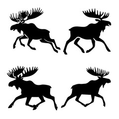 Moose Trotting silhouette isolated on white background 