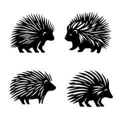 Porcupine Standing silhouette isolated on white background