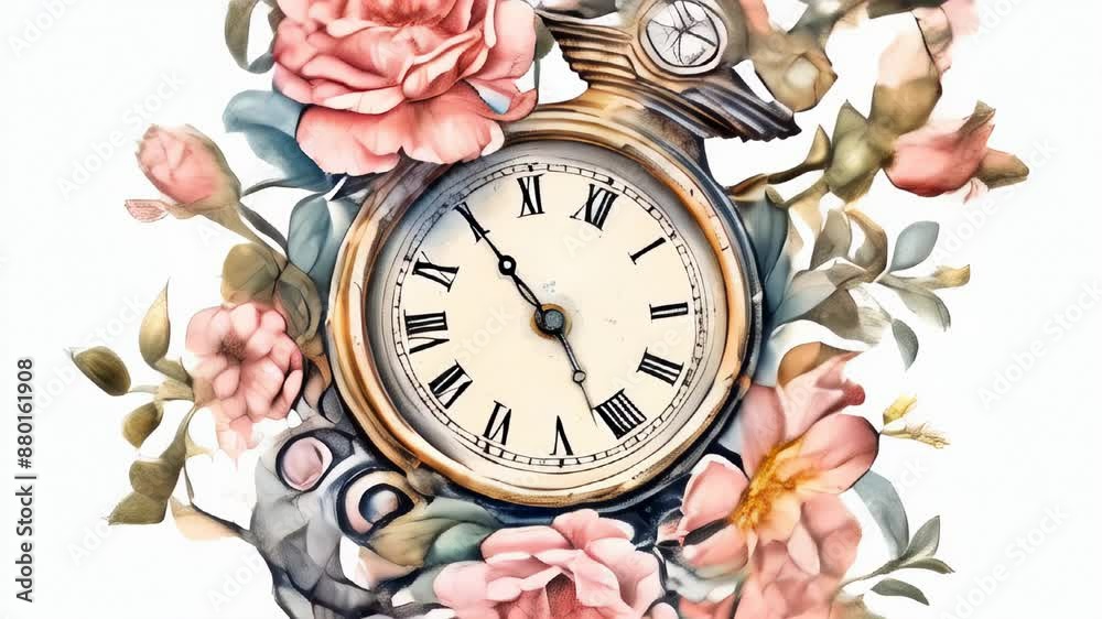 Sticker Vintage clock surrounded by roses