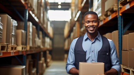 Obraz premium Portrait of a warehouse supervisor holding a clipboard, 