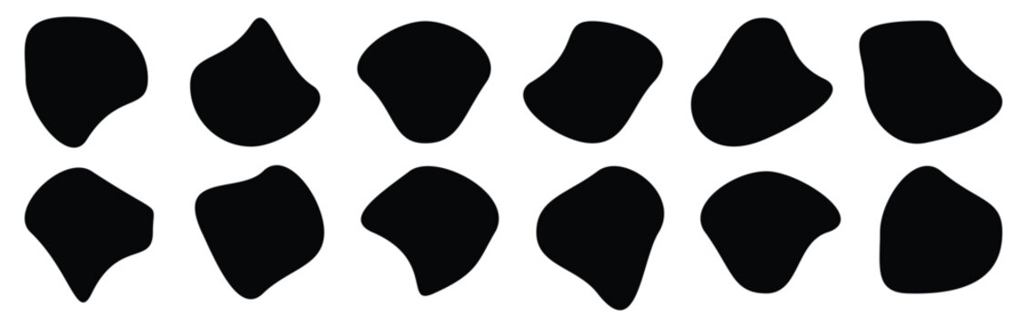 Abstract fluid black blob shape vector set. Modern liquid irregular blob shape elements graphic flat style. doodle drops collection. Contemporary banner. vector