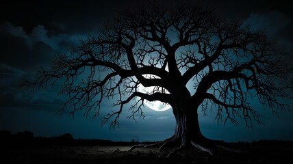 Illustration of a Tree with Branches Shaped into a Menacing Face at Night